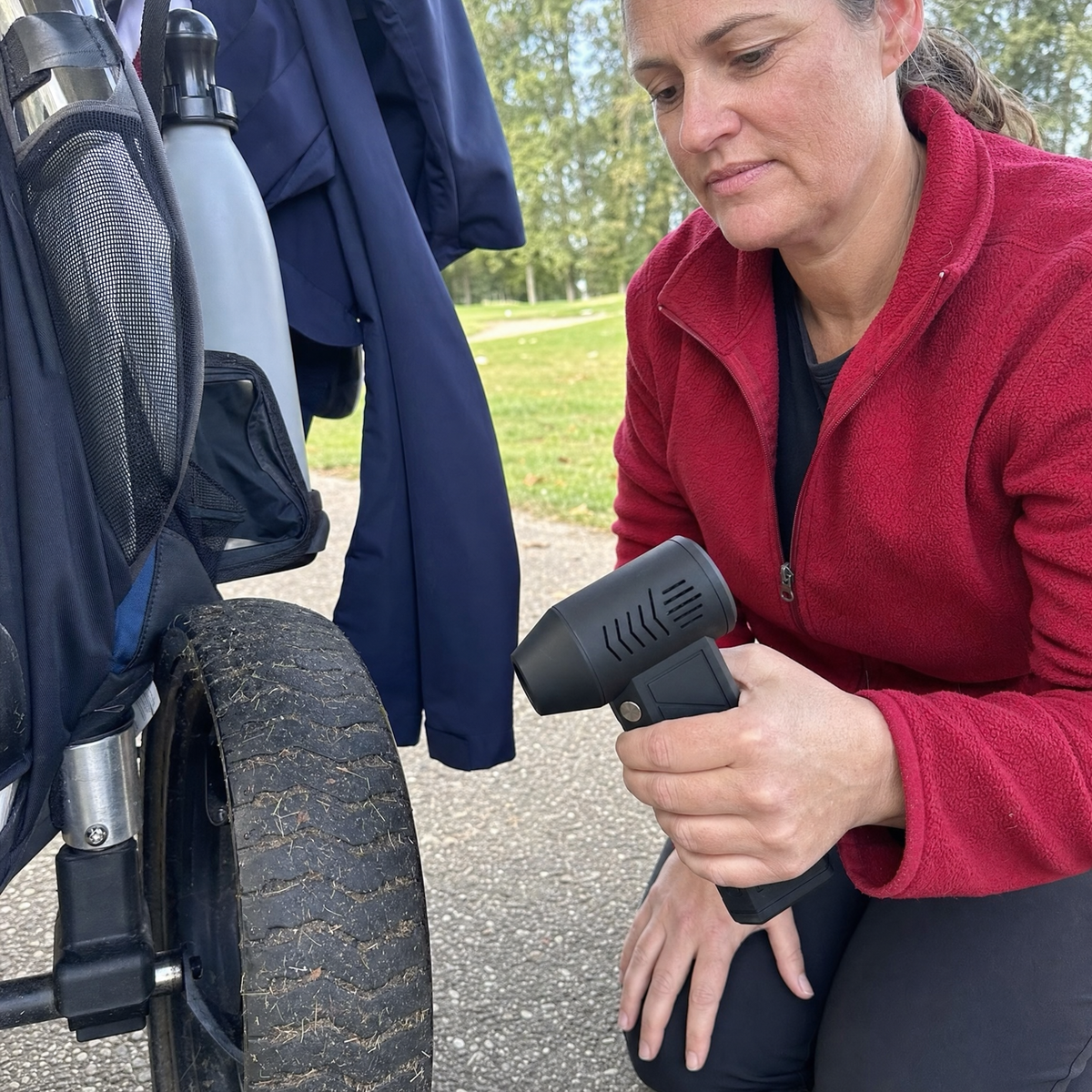 Oryn clearing a push-cart wheel