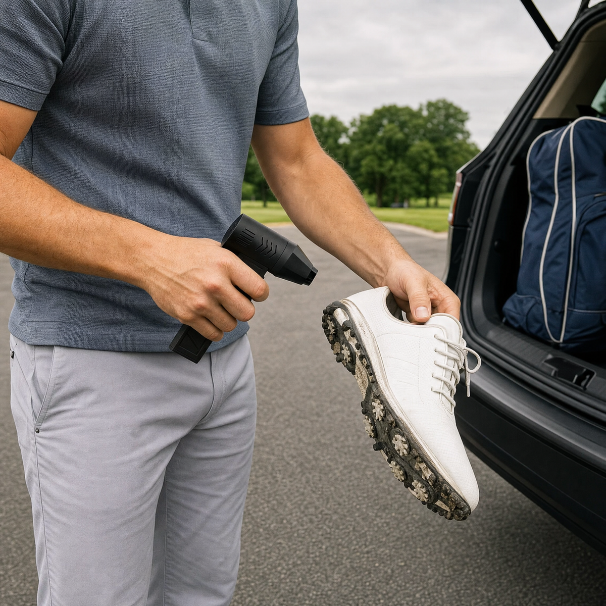 Hold the shoe by its upper while cleaning